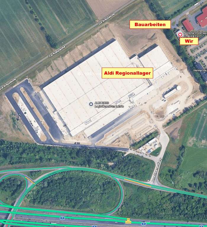Satellitenansicht zu den Bauarbeiten einer Löschwasserzisterne beim Beckmann Verlag