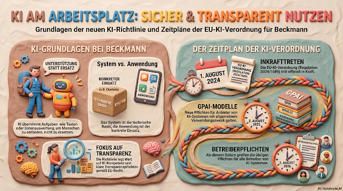 (KI-generierte) Infografik über die Grundlagen aus unserer KI-Richtlinie