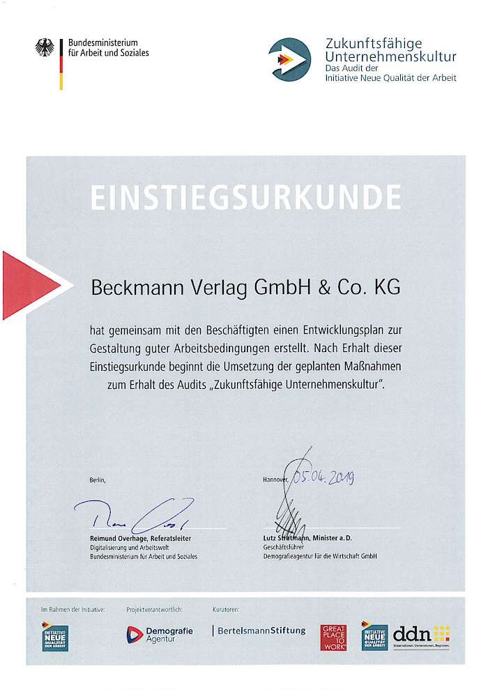 Die haben wir uns verdient: INQA Einstiegsurkunde