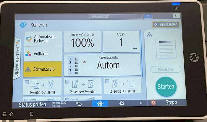 Das Display des Ricoh Multifunktionsgerätes