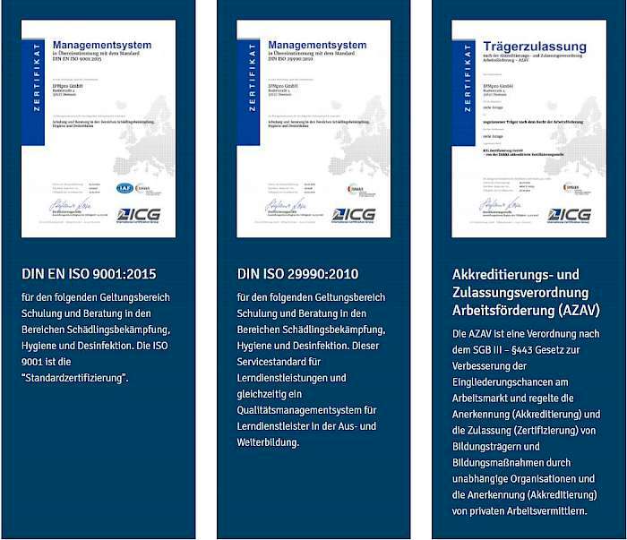 ISO 9001, ISO 29990 und AZAV - und die Qualität der Referenten obendrauf.