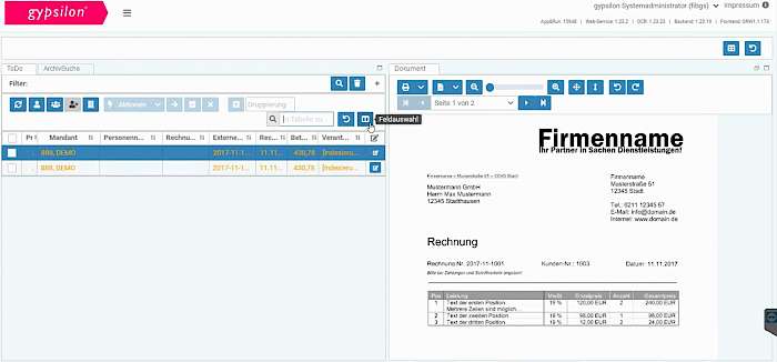 Screenshot des Rechnungs-Workflowstools