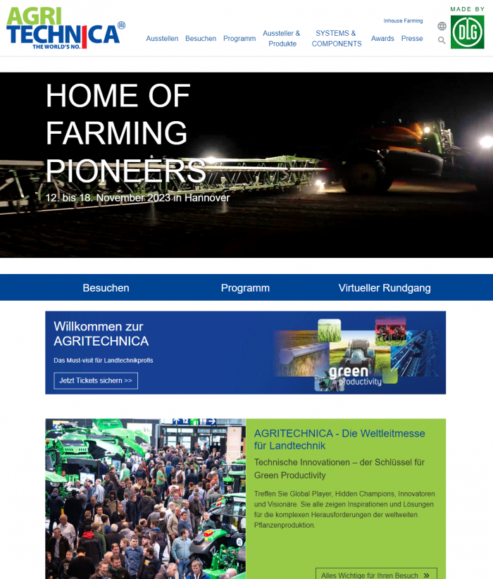 Homepage der Agritechnica 23.10.2023