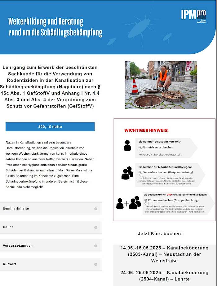Screenshot vom Kurs beschränkte Sachkunde Rodentizide in der Kanalisation für IPMpro vom Beckmann Verlag
